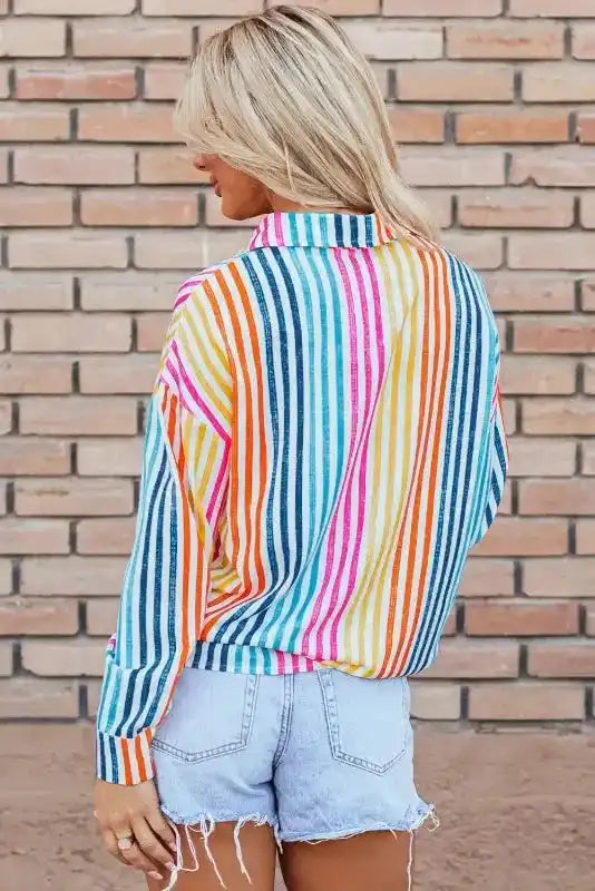 Loose Shirt - Orange Stripe Drop Shoulder - Fashionfitz