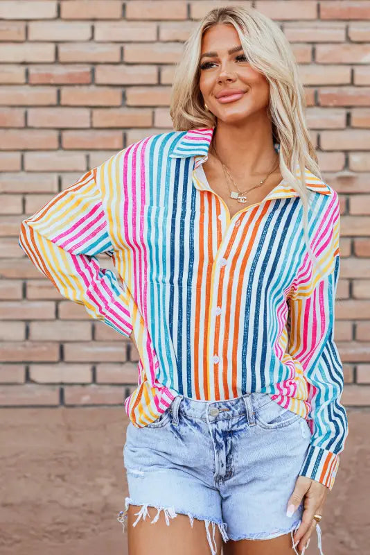 Loose shirt - orange stripe drop shoulder