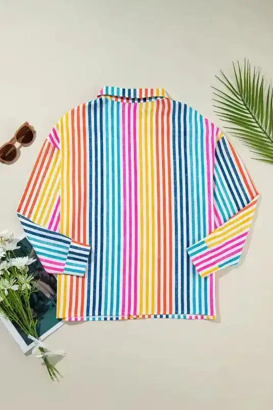 Back view of Orange Striped Drop Shoulder Loose Shirt showing oversized relaxed silhouette — Fashionfitz