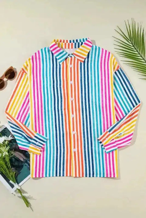 Loose Shirt - Orange Stripe Drop Shoulder - Fashionfitz