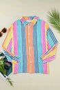 Orange Striped Drop Shoulder Loose Shirt Women UK — front view showing bold orange stripe pattern and drop shoulder design — Fashionfitz