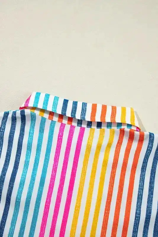 Close-up of Orange Striped Drop Shoulder Shirt showing bold orange stripe pattern and shirt collar detail — Fashionfitz