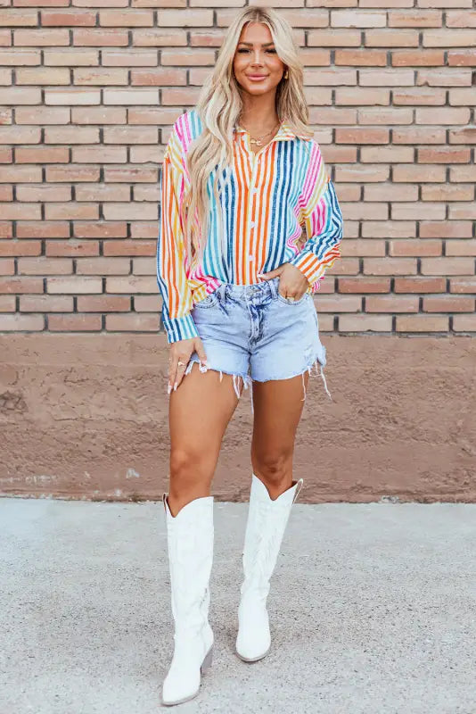 Loose shirt - orange stripe drop shoulder