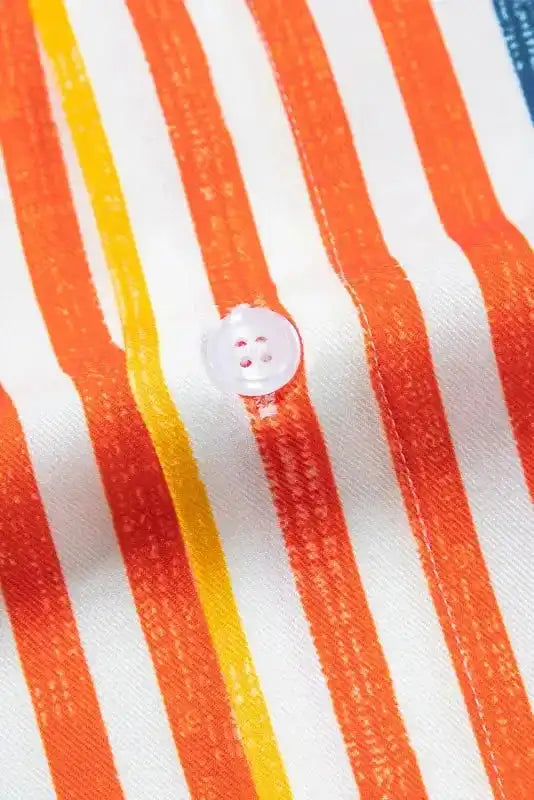 Loose Shirt - Orange Stripe Drop Shoulder - Fashionfitz