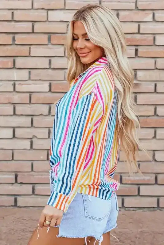 Loose Shirt - Orange Stripe Drop Shoulder - Fashionfitz