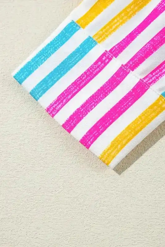 Bold orange Striped Drop Shoulder Loose Shirt Women UK styled as an effortless casual summer outfit — Fashionfitz