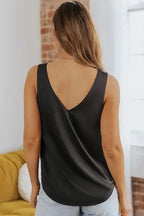 Loose Tank Top - Black Deep V-Neck - Fashionfitz
