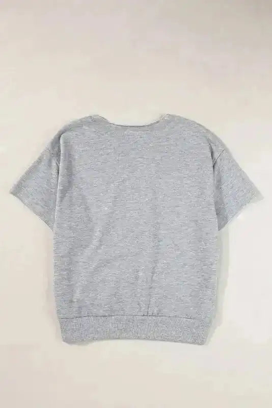 Close-up of USA Graphic Grey Notched Neck T-Shirt showing bold USA graphic print on warm grey fabric — Fashionfitz
