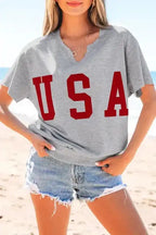 Loose Tee - Grey USA Notched Neck - Fashionfitz