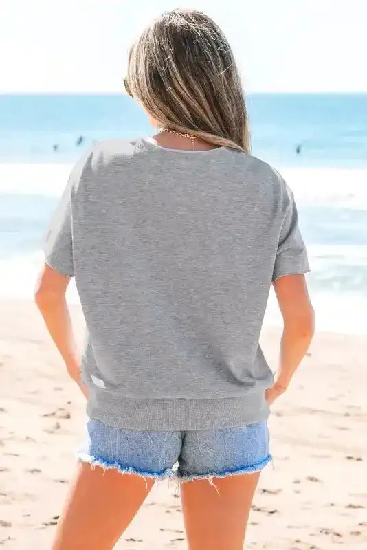 Loose Tee - Grey USA Notched Neck - Fashionfitz