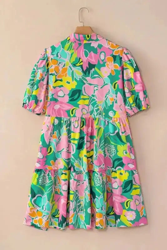 Lorelei Floral Dress - Puff Sleeve Collar Buttoned Babydoll - Fashionfitz