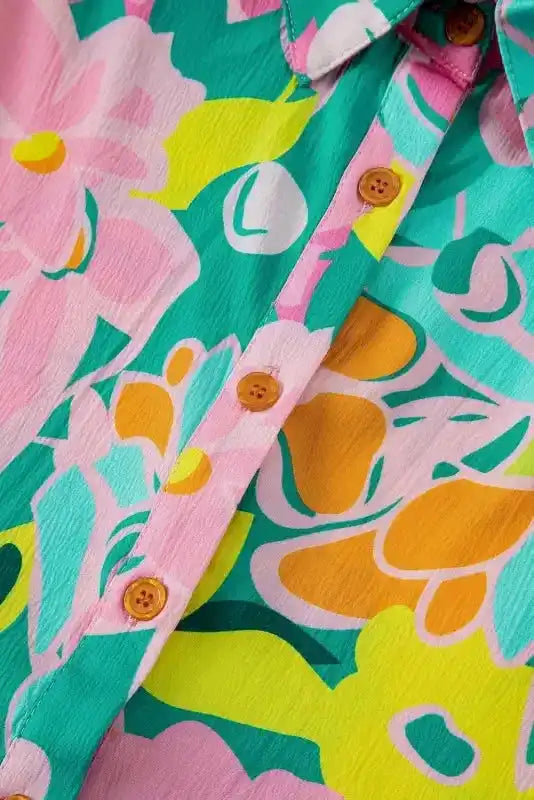 Lorelei Floral Dress - Puff Sleeve Collar Buttoned Babydoll - Fashionfitz