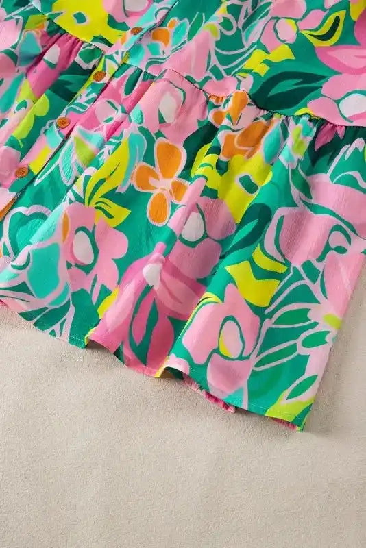 Lorelei Floral Dress - Puff Sleeve Collar Buttoned Babydoll - Fashionfitz