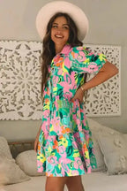Lorelei Floral Dress - Puff Sleeve Collar Buttoned Babydoll - Fashionfitz