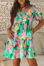 Lorelei Floral Dress - Puff Sleeve Collar Buttoned Babydoll - Fashionfitz