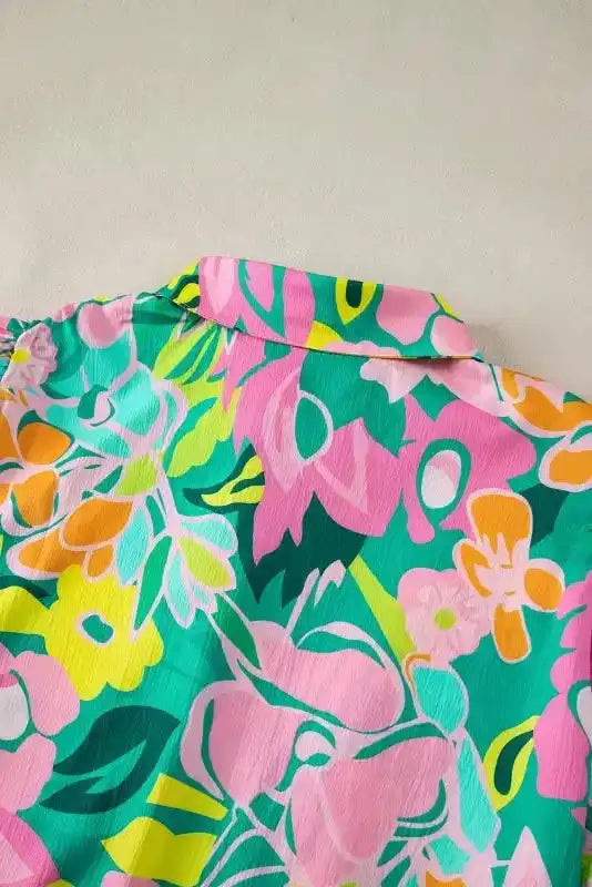 Lorelei Floral Dress - Puff Sleeve Collar Buttoned Babydoll - Fashionfitz