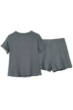 Laurel Green Waffle Knit Buttoned Top and Drawstring Shorts Set - Fashionfitz