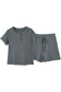 Laurel Green Waffle Knit Buttoned Top and Drawstring Shorts Set - Fashionfitz