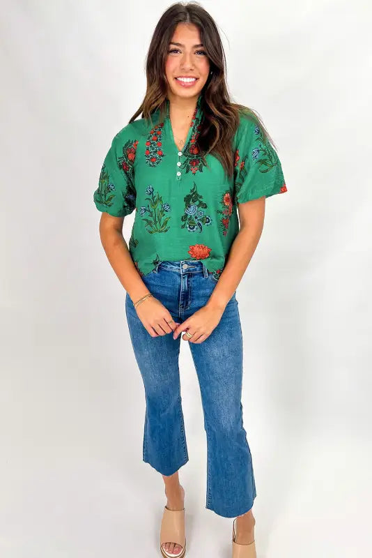 Lush floral short sleeve blouse | fashionfitz