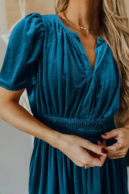 Luxe velvet maxi dress | shirred waist & tiered design