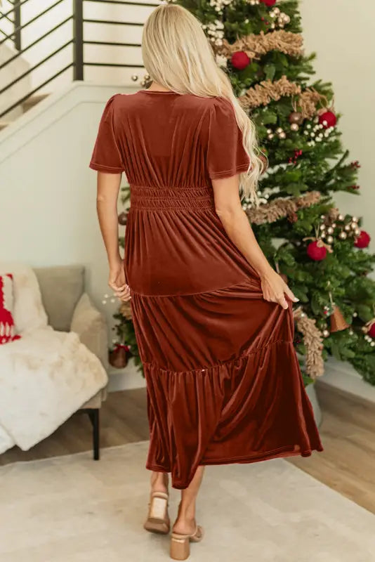 Luxe velvet maxi dress | shirred waist & tiered design