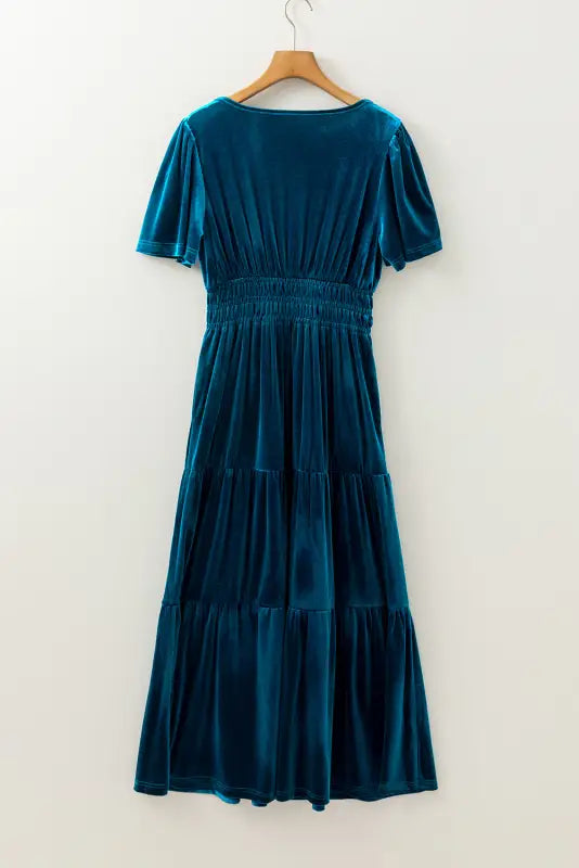 Luxe velvet maxi dress | shirred waist & tiered design