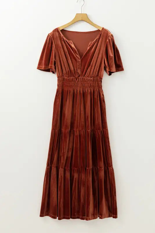 Luxe velvet maxi dress | shirred waist & tiered design