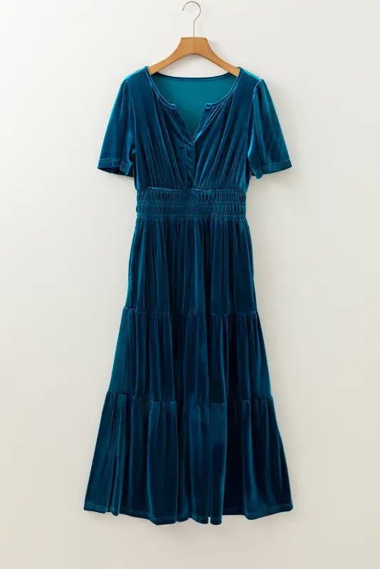 Luxe velvet maxi dress | shirred waist & tiered design