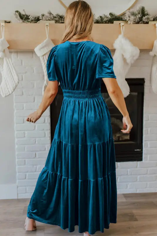 Luxe velvet maxi dress | shirred waist & tiered design