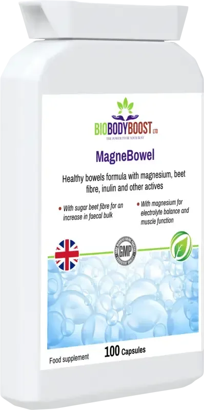 MagneBowel front-angle highlighting magnesium formula for gentle effective bowel cleanse and detox support