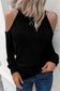 Black marble knit cold shoulder long sleeve top - s / 65% polyester + 30% viscose + 5% elastane - tops