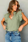 Meadow mist green v neck flutter sleeve textured blouse - blouses & shirts