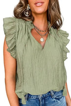 Meadow Mist Flutter Sleeve Blouse - Fashionfitz