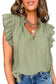 Meadow mist green v neck flutter sleeve textured blouse - blouses & shirts