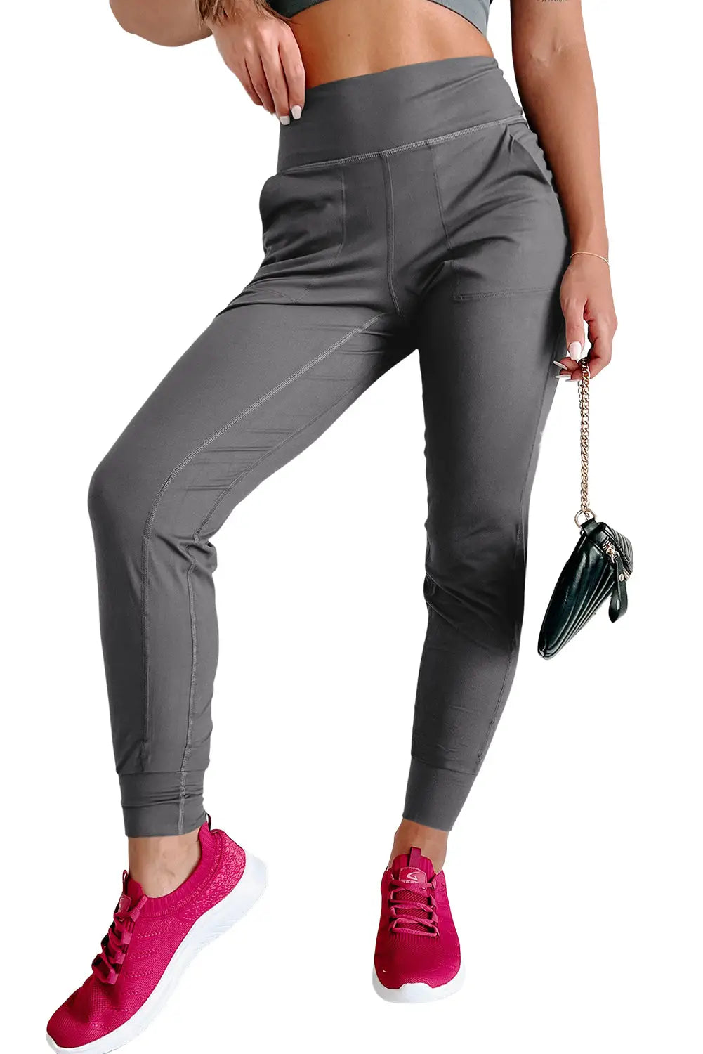 Medium grey exposed seam high waist pocketed joggers