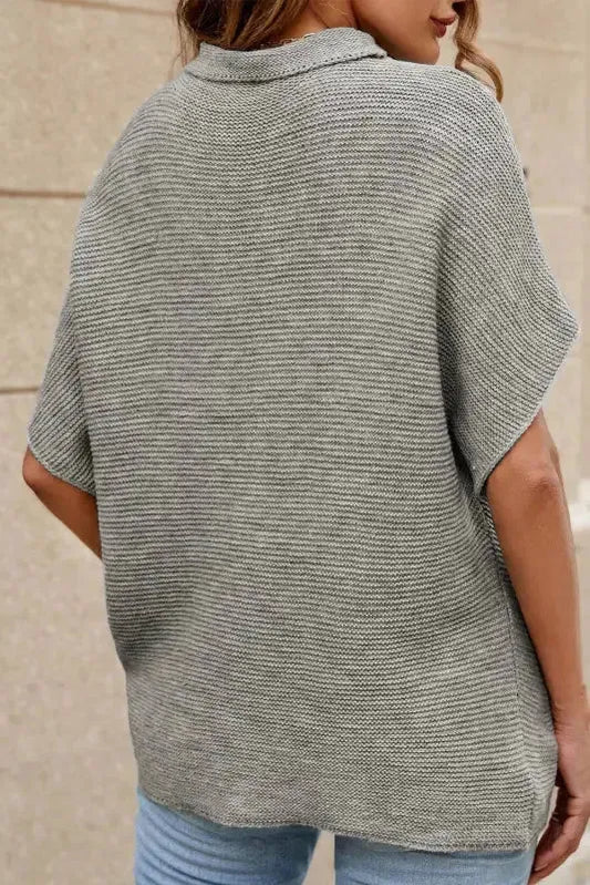 Medium Grey High Neck Short Bat Sleeve Sweater - Fashionfitz