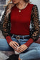 Medium grey leopard mesh puff sleeve patchwork slim fit top - ruby / s / 100% polyester - tops