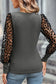 Medium grey leopard mesh puff sleeve patchwork slim fit top - tops