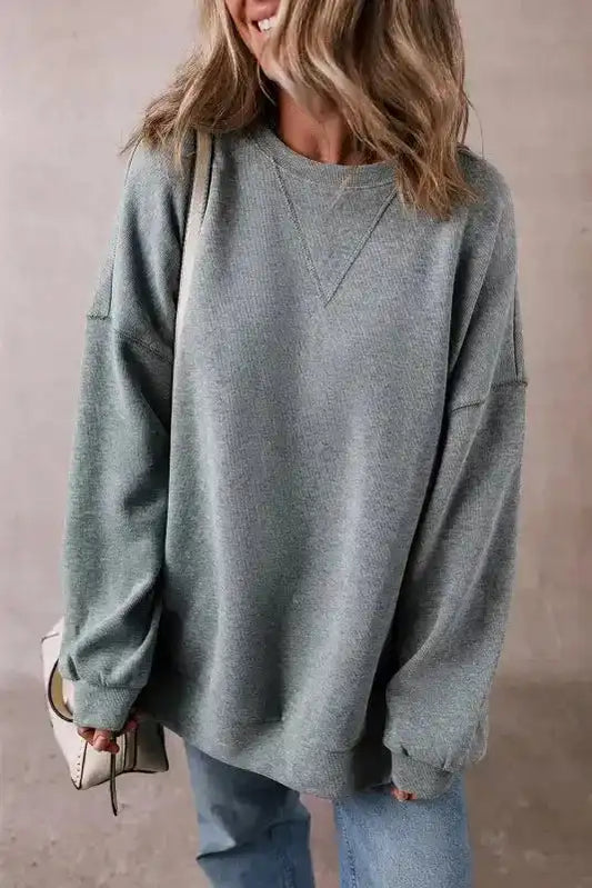 Medium Grey Oversized Top - Side Split Drop Shoulder - Fashionfitz