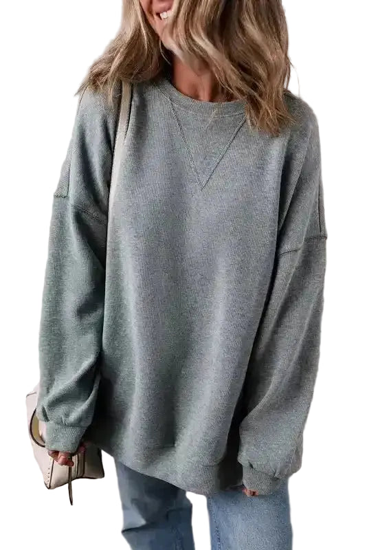 Medium Grey Oversized Top - Side Split Drop Shoulder 