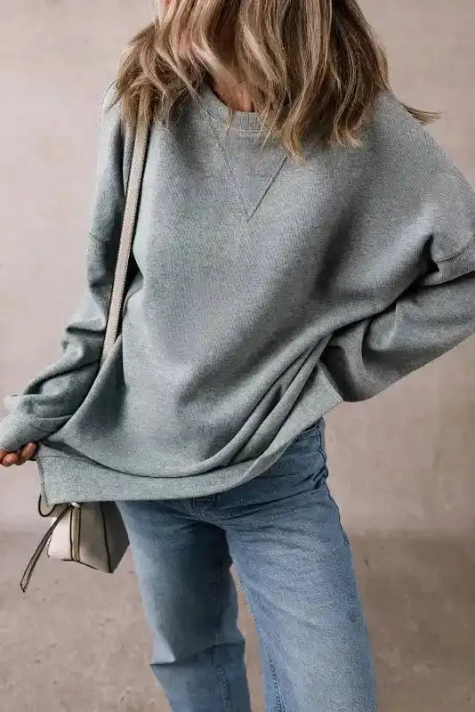 Medium Grey Oversized Top - Side Split Drop Shoulder - Fashionfitz