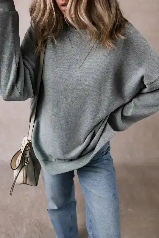 Medium Grey Oversized Top - Side Split Drop Shoulder - Fashionfitz