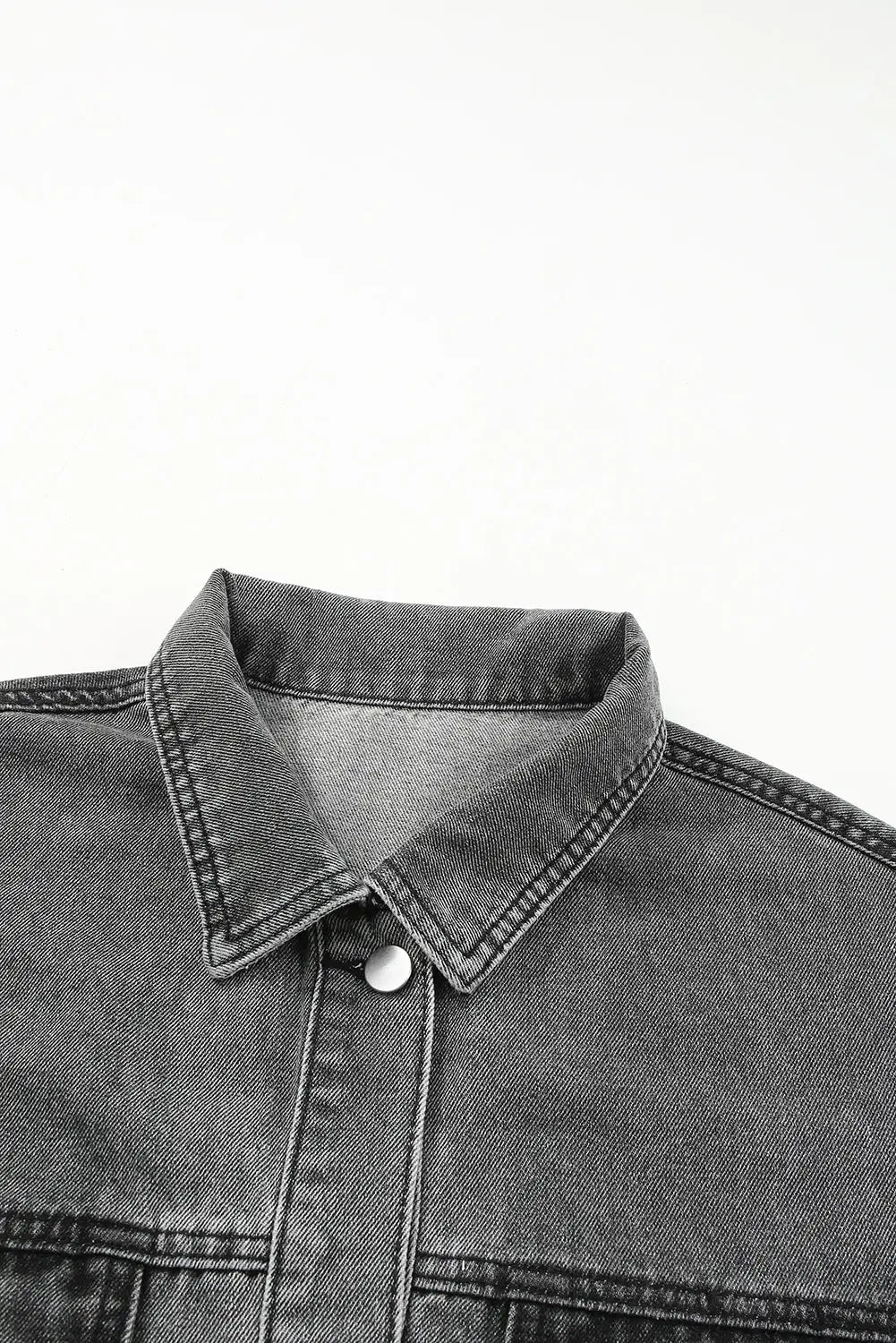 Medium grey plaid patch distressed flap pocket denim