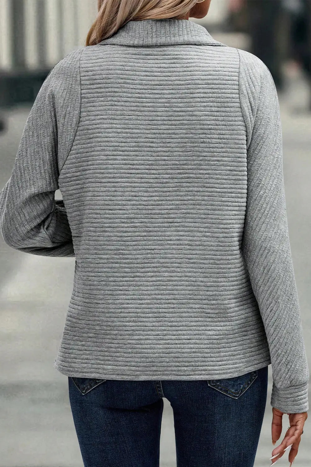 Medium grey ribbed texture quarter zip sweatshirt - sweatshirts & hoodies