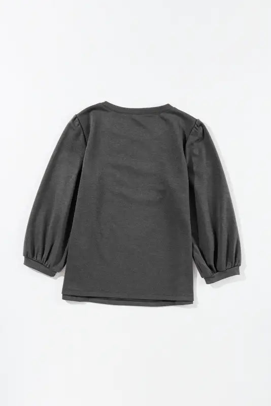 Medium grey solid color 3/4 sleeve round neck blouse - long tops