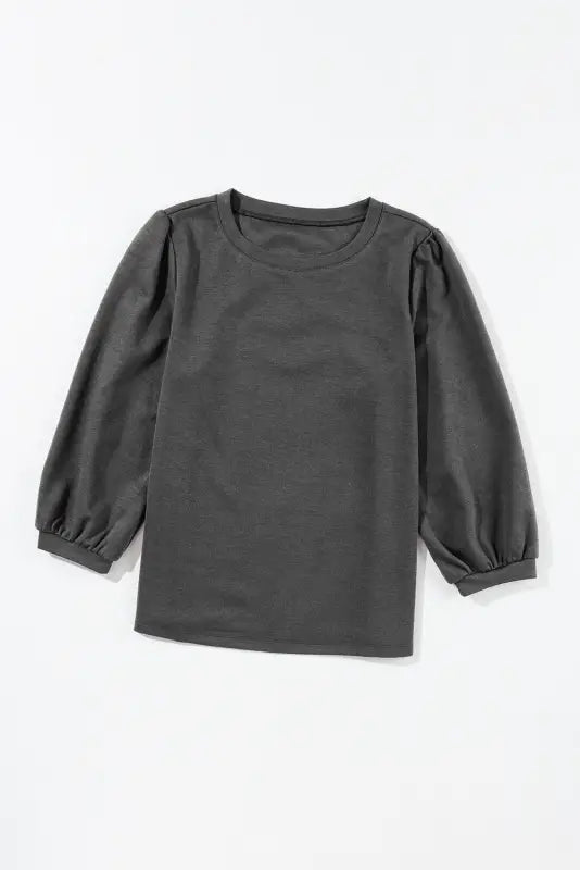 Medium grey solid color 3/4 sleeve round neck blouse - long tops