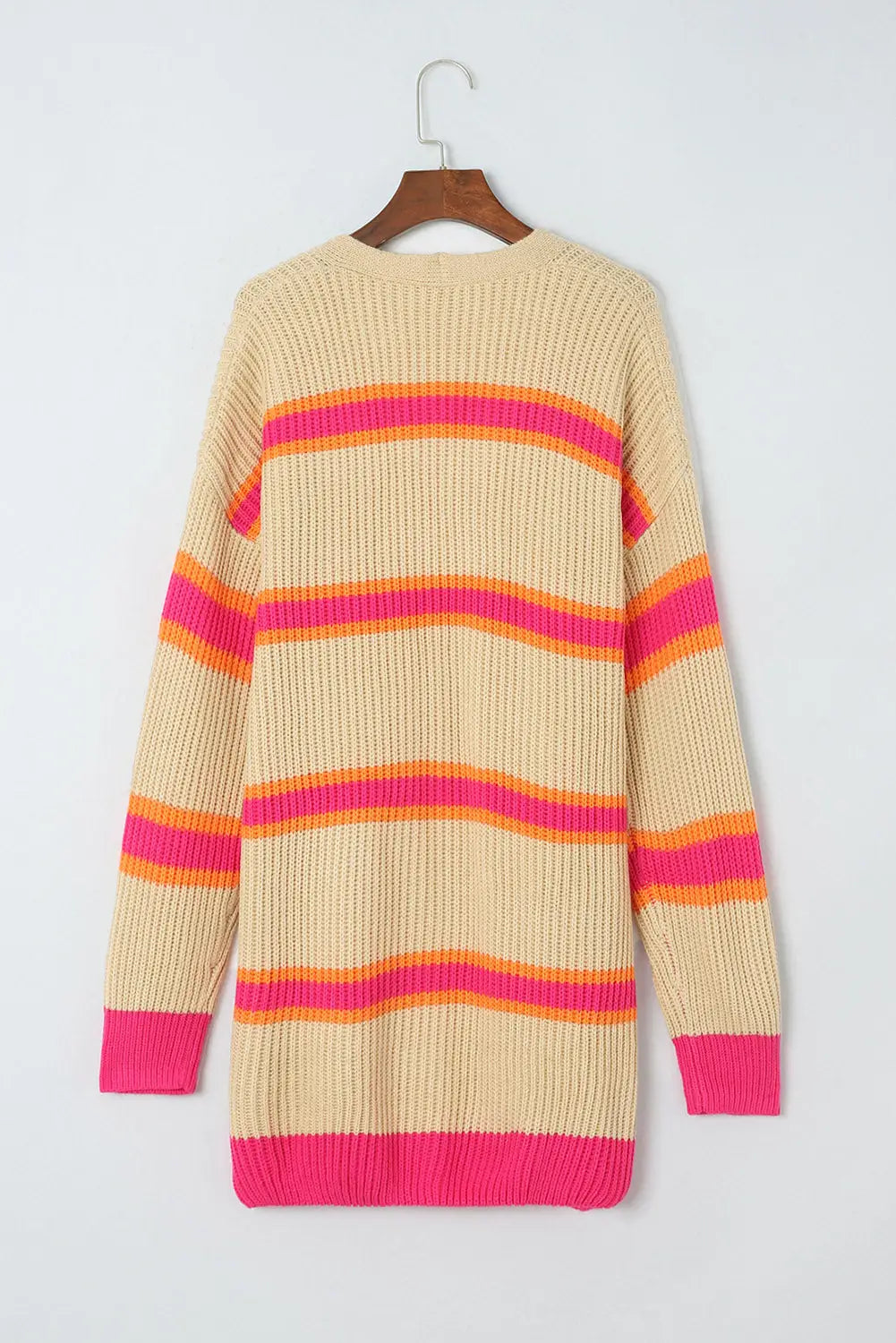 Medium grey stripe printed ribbed long knitted cardigan - sweater & cardigans