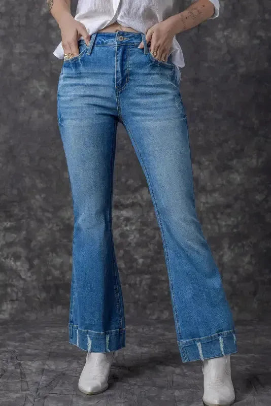 Medium Wash Flare Jeans - Fashionfitz