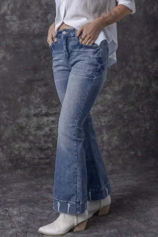 Medium Wash Flare Jeans - Fashionfitz