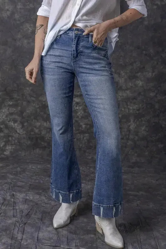 Medium Wash Flare Jeans - Fashionfitz